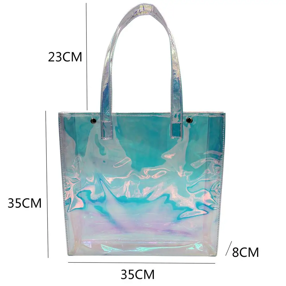 Rainbow Hologram Pvc Tote Bag Custom Holographic Handbag Pvc Handle ...