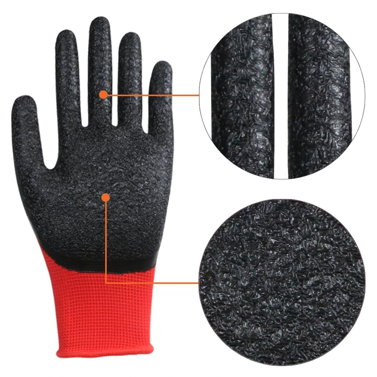 
Industrial safety rubber hand protective wholesale construction anti slip grip heavy duty latex coated working gloves 