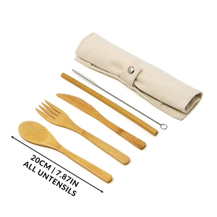 

Free Shipping 6PC Fork Spoon Knife 100% Natural Eco friendly Office Bamboo Cutlery Set with Bag, Customized color