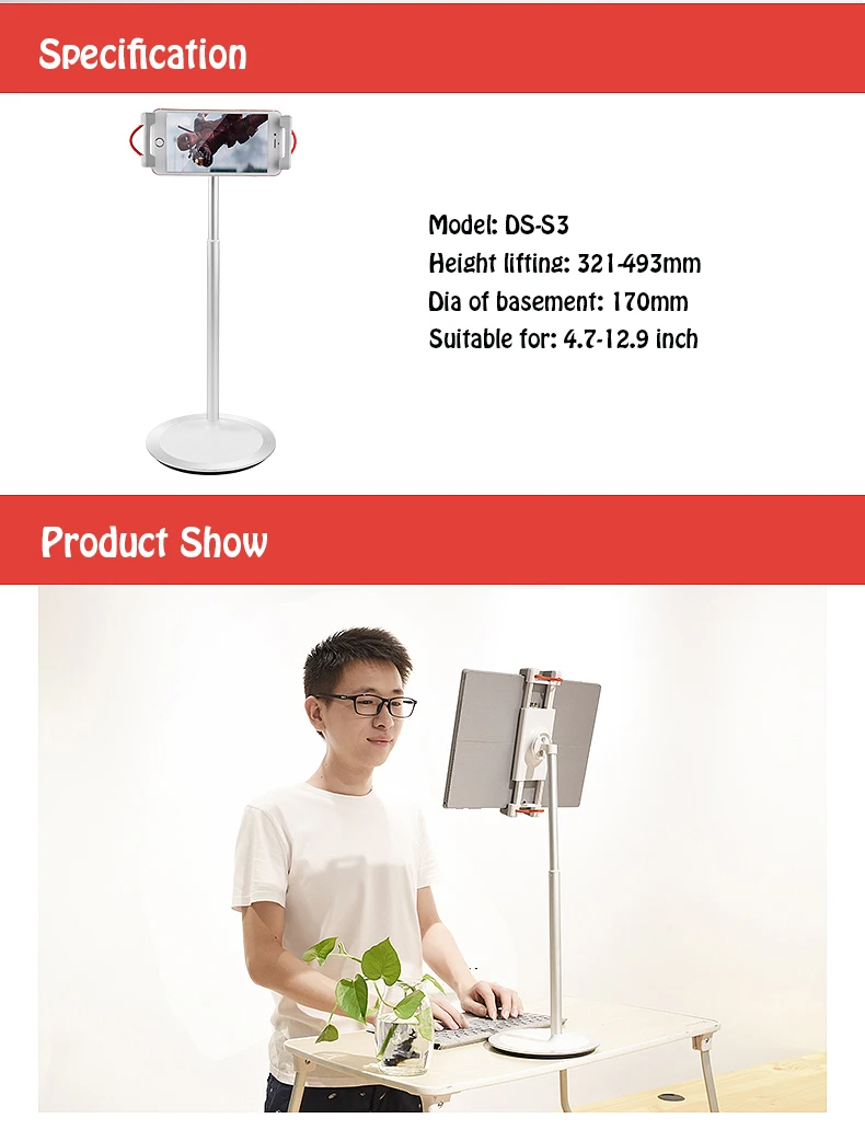 Free Lifting 4.7-12.9 Inch Aluminum Alloy Desktop Stand for iPad Pro iPhone Surface Book Tablet PC Stand