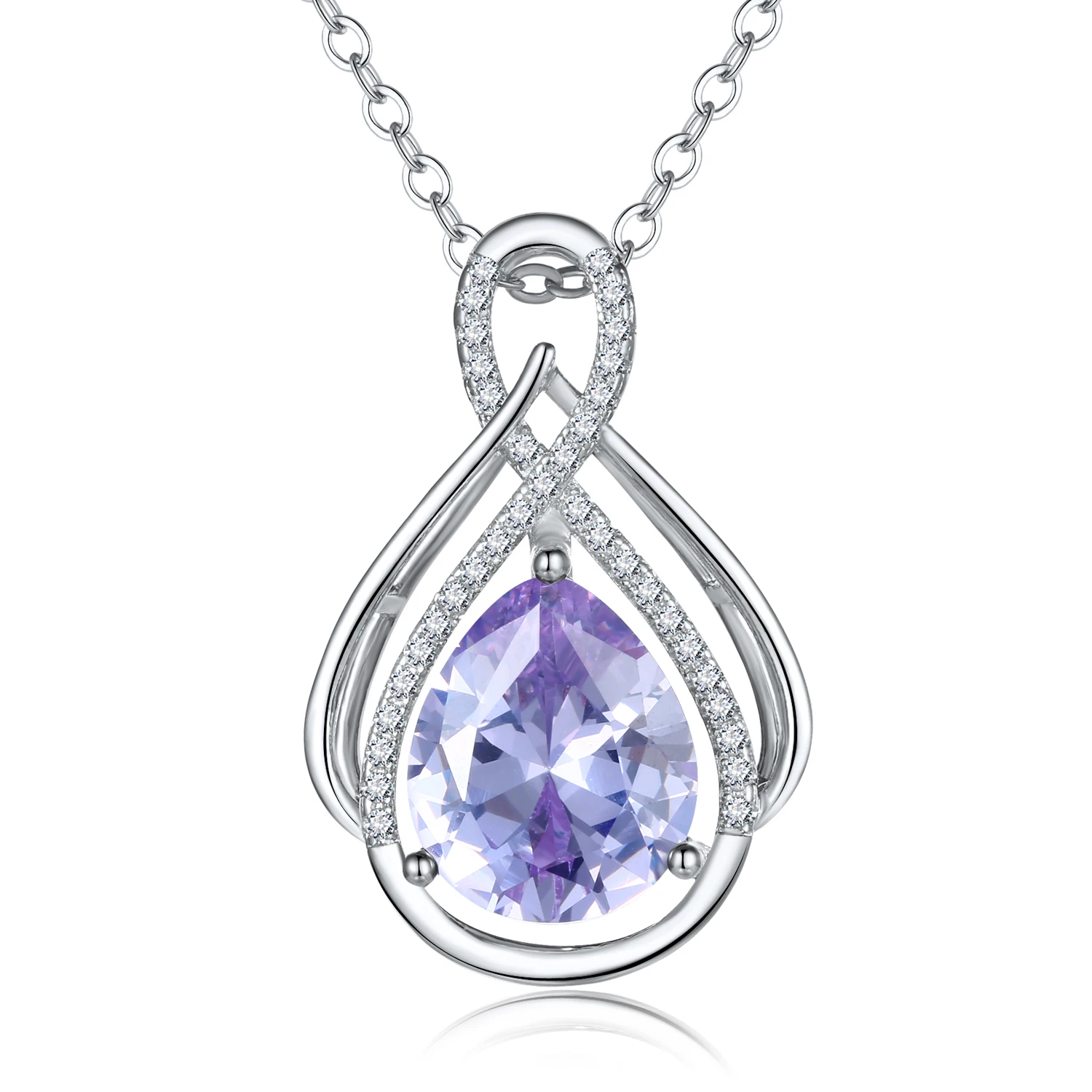 

Waterdrop Luxury Pendant Necklace For Women blue Cubic Zirconia Big Stone Necklace Fine Jewelry, White gold