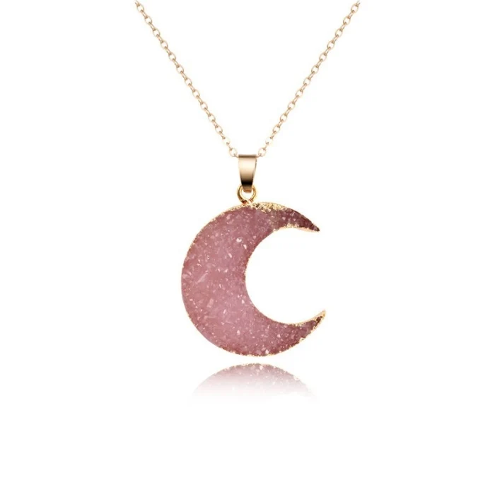 

Fashion Jewelry Rose Gold Chain Moon Pendant Necklace, Black pink
