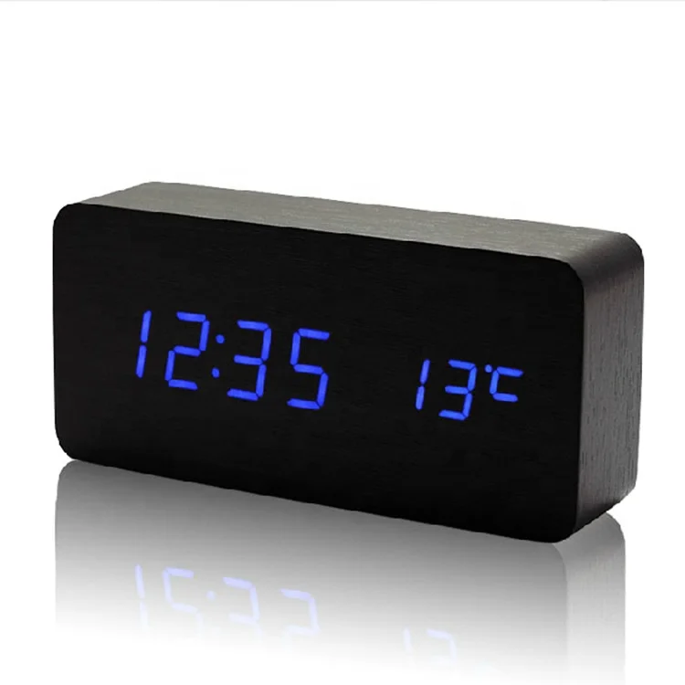 

Wooden LED Alarm Clock With Thermometer Temperature Date LED Display Calendars Electronic Digital Wooden Table Clock For Gifts
