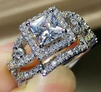 

Silver Halo Engagement Ring Set For Women Cubic Zirconia Jewelry Genuine 925 Sterling Silver Double Ring Set