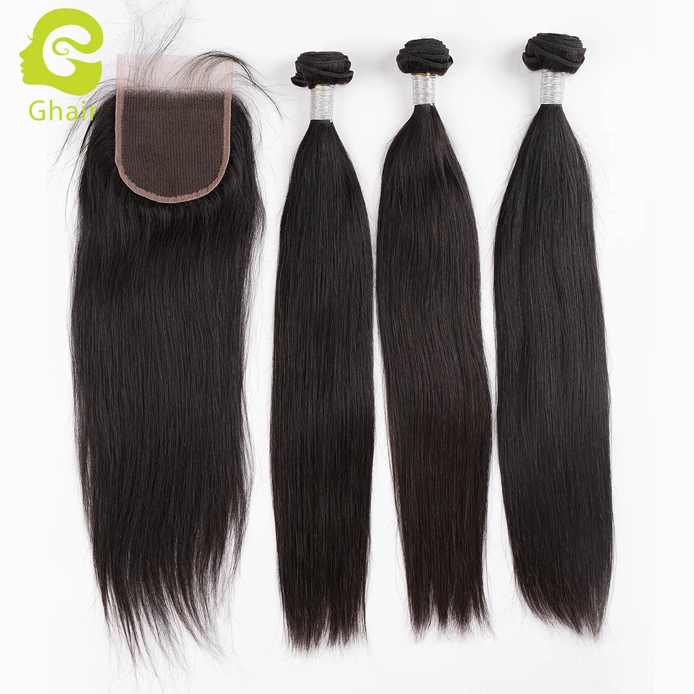 

High quality straight hair cheap brazilian hair natural black color 3 bundles with closure human hair weave for sale, Natural color #1b