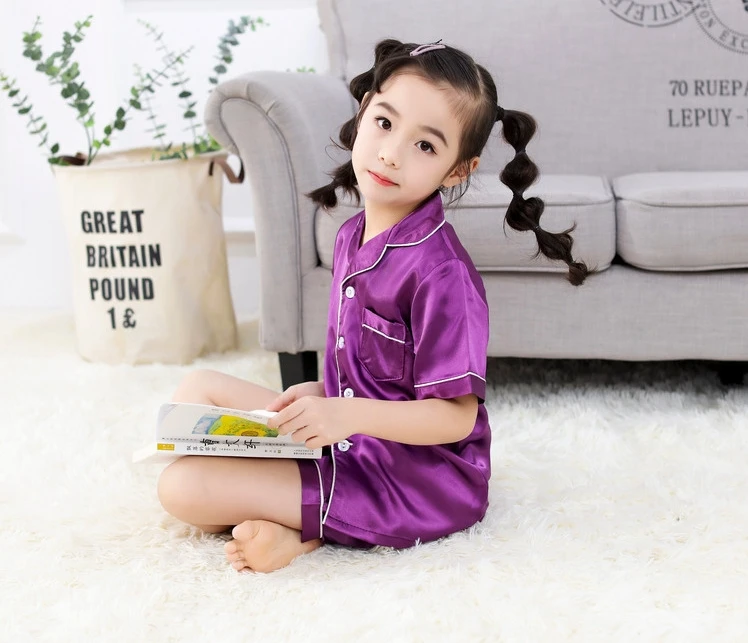Children's Good Quality Silk Satin Pajamas Set Girls Satin Pajamas Not