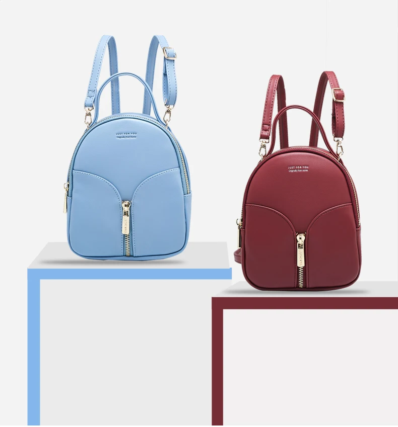 Custom Pu Leather Mini Backpack Straps Shoulders Bag Zipper Travel Mini