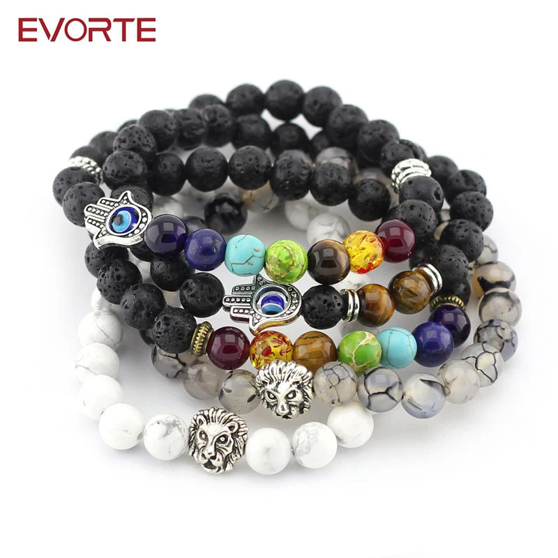 

New Design Hot Sale Lava Stone Hamsa Bracelet wholesale natural lava stone bracelet