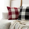 Customized size square shape decorative throw pillows, Christmas checkers farmhouse sofa cushion