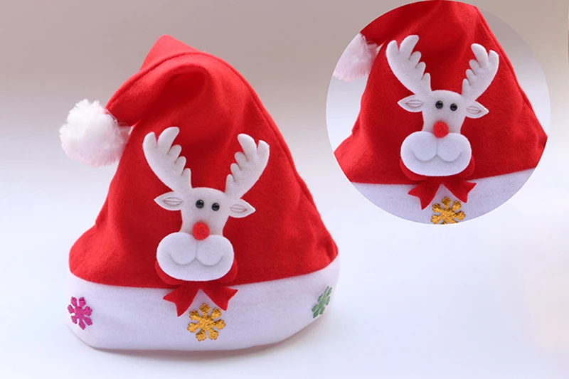 Oemtailor Non woven fabric hat Santa claus face snowman cap Christmas hat with decoration Xmas hat for Christmas and party