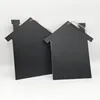 Cartoon wooden house shape message board blackboard with hemp rope
