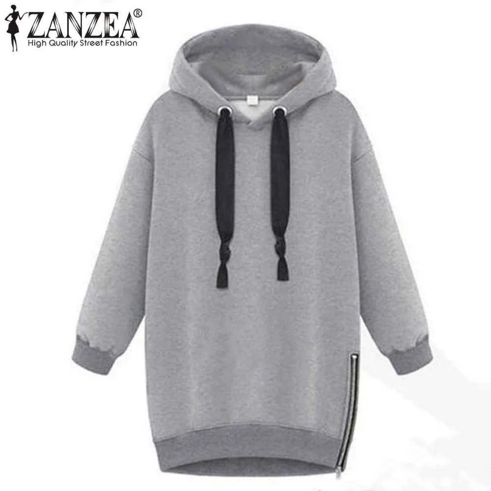 Winter Autumn 2016 Zanzea Fashion Women Long Sleeve Hooded Jacket Loose Warm Sport Hoodies Solid Sweatshirt