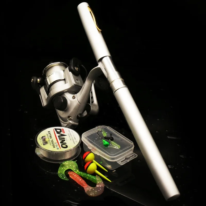 

Balight Portable Pocket Telescopic Mini Fishing Pole Pen Shape Folded Fishing Rod With Reel Wheel, Black, red, blue, yellow, purple, silver