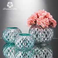 

factory hand blown set of three wedding centerpieces decorative teal blue round glass flower vase