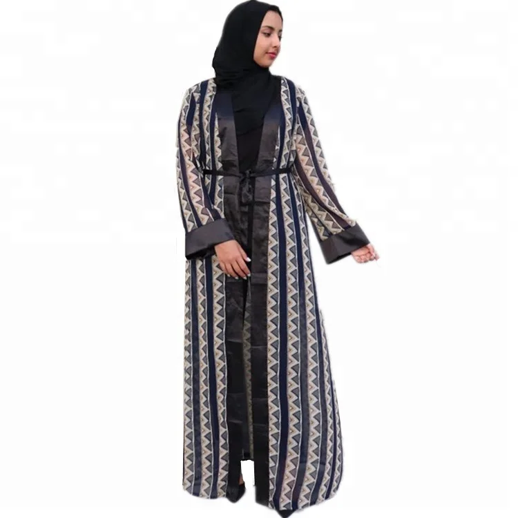 

2018 Fashion New Modest Dubai Abaya Printing Silk Chiffon Islamic Open Abaya, Same as picture