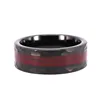 Fashion Red Fishing String Inlay Hammered Black Tungsten Ring