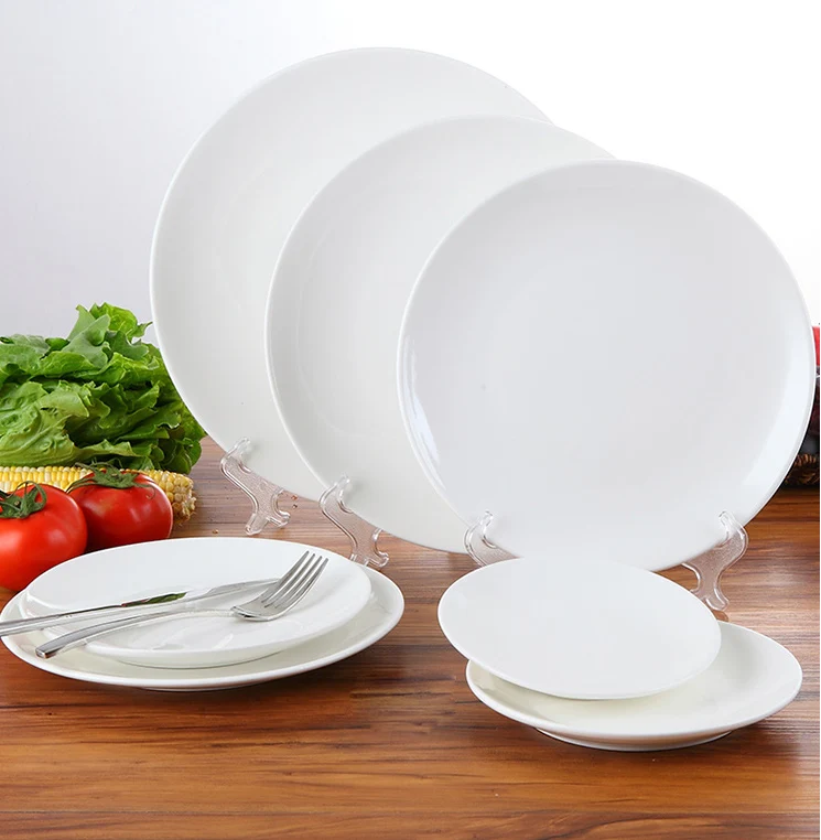 Ceramic Porcelain Golden Silver Rimmed Round Dish Dinner Plate For