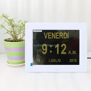 Image of Digital Large Day Date Time Clock Wall Desk Alarm 8 Languages Day Of Week Calendar Clock