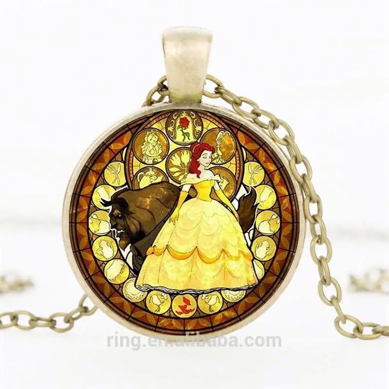 

New Fashion Art Glass Pendant Beauty and the Beast Necklace Glass Cabochon necklace