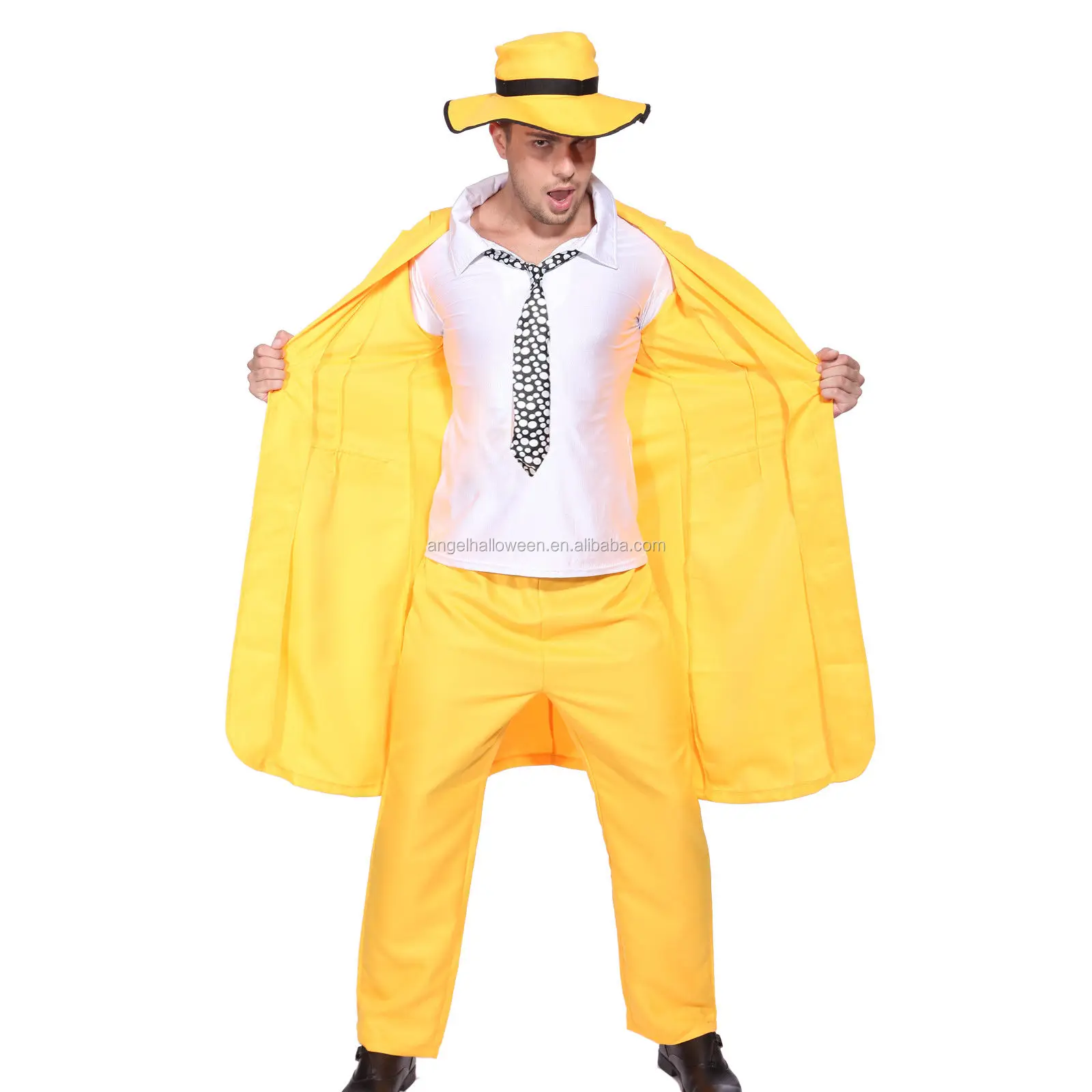Mens Yellow Gangster Coat Pant Men Suit Fancy Dress Outfit Costume