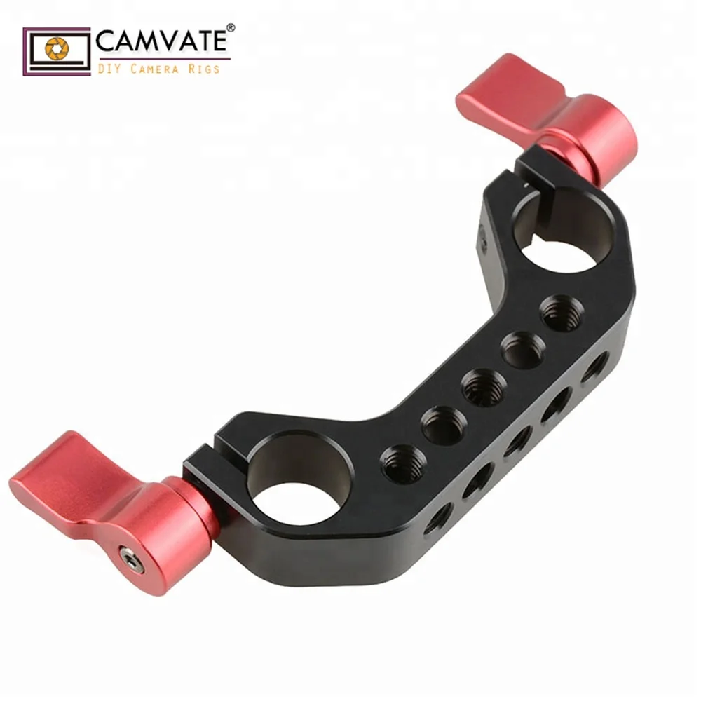 

CAMVATE 15mm Rod Clamp Support Rail System 1/4-20 Thread Red Knob for DLSR Camera Rig Cage Baseplate Handle Foto Kit, Black + red