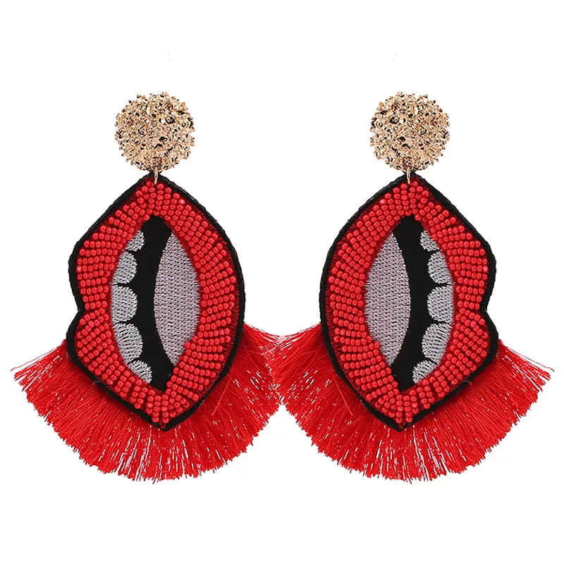 

Sehuoran Bohemian Crystal Bead Earrings Red Rips Statement Fashion Jewelry Wholesale, As shown