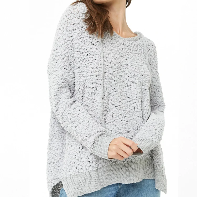 popcorn knit hooded sweater