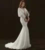 2018 New Coming Fashion Sexy Long Puff Sleeve Bride's Lace Wedding Dresses Custom Made Plus Size Beach Bridal Gowns