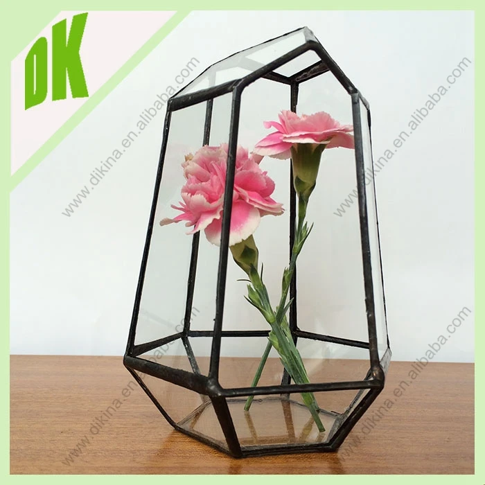 Recycled Lamp Flower Terrarium // Handmade Stained Glass Closed By