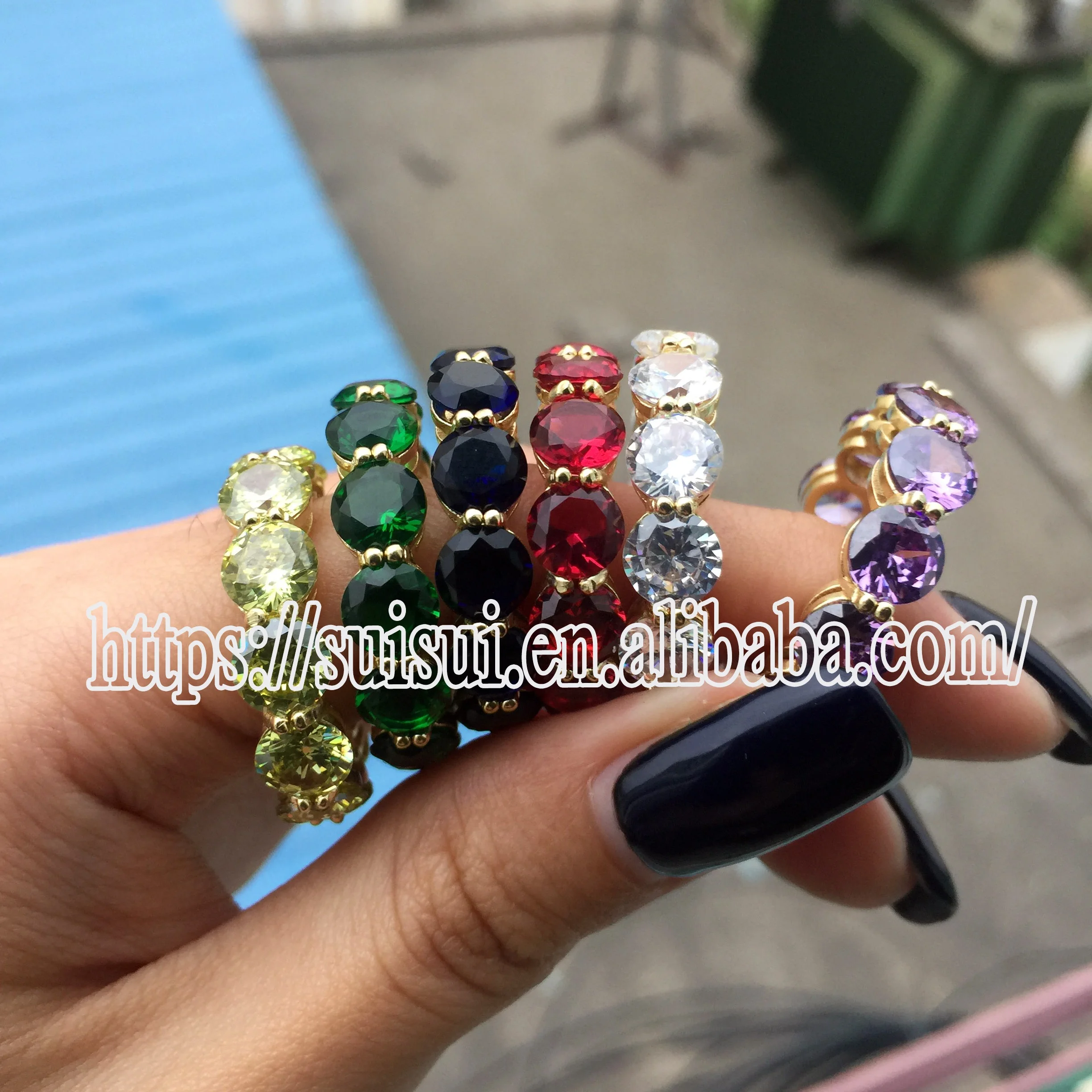 

Wholesale candy multi color round shape prong setting zirconia cz rings for women