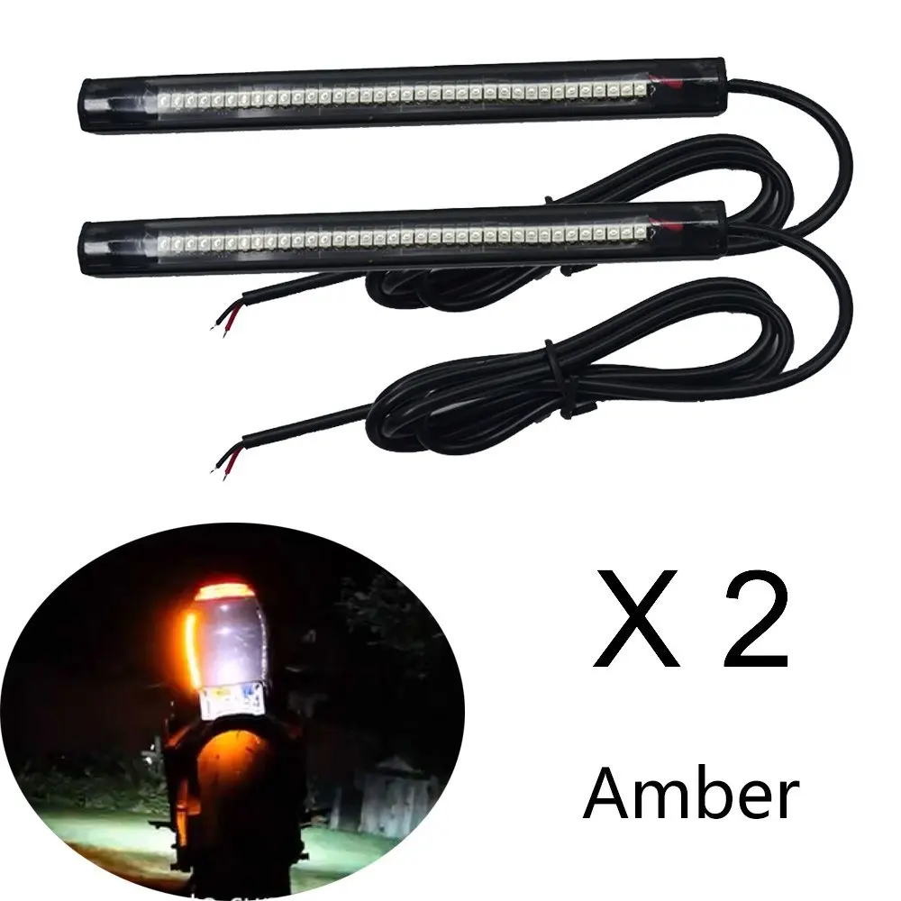 NBWDY Universal LED Strip for Motorcycle Tail Brake Stop Turn Signal Light Strip 36LED 6" Flexible for Motorbikes (Amber)