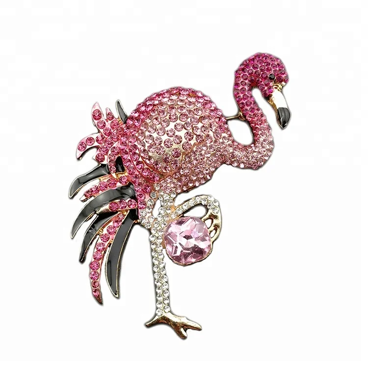 

Free Shipping  Pink Rhinestone Flamingo Brooch Crystal Bird Jewelry Brooch For Gift