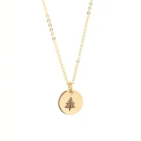 

Personal Gold Plated Evergreen Disc Necklace Engravable Pendant Necklace Dainty Jewelry For Beautiful Girl Women