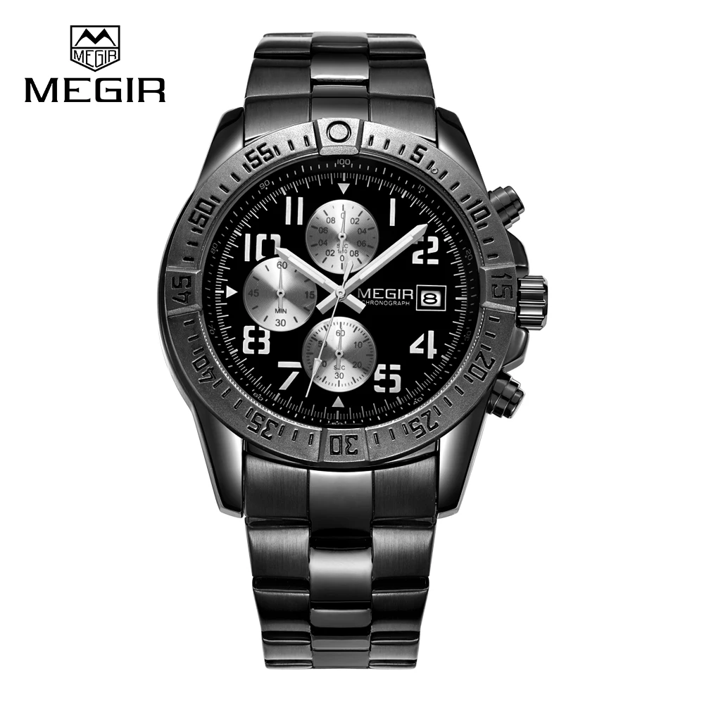 

Megir 2030 3ATM water resistant arabic numbers fashion men business chronograph quartz stainless steel hand watch