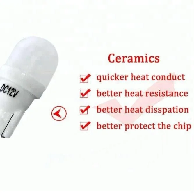 Pure White/red/pink ect color Side Light T10 W5W 194 Car 1W Ceramic LED T10 Bulb