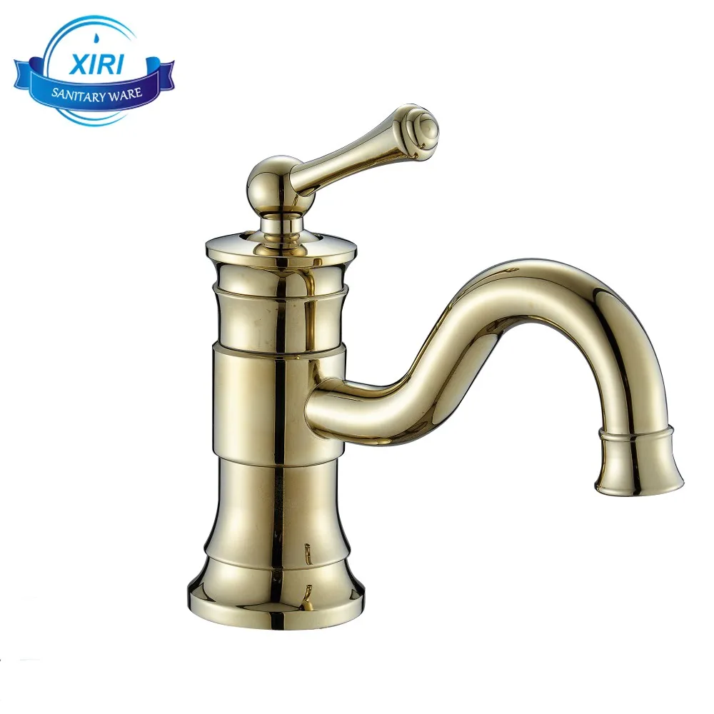 European Style Goldplated Jade Brass Bathroom Faucet Long Spout Marble