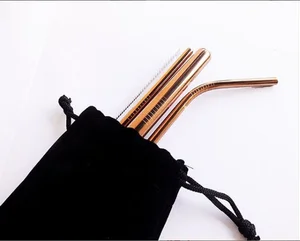 Image of 304 metal colorful titanium stainless steel straw set with cleaning brush bar and wine accessories