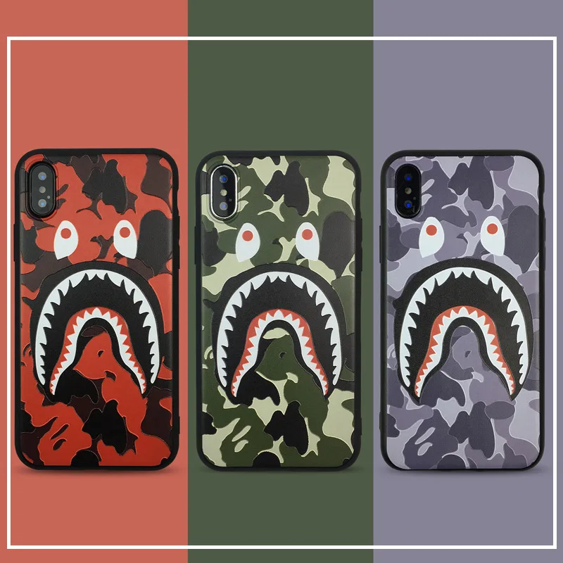 

Free Shipping Camo Shark Cool soft case for iPhone 11 11 Pro Max X XR XS 6 6s 7 8 Bape Ape, Colorful