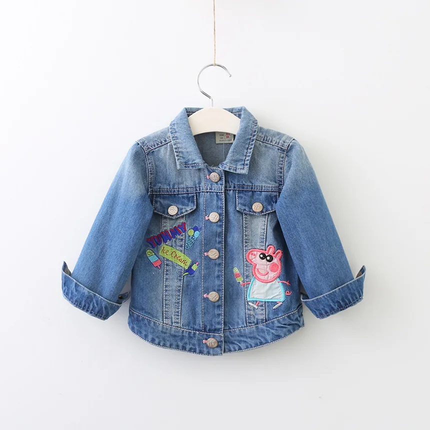 

Girls Denim Jackets Kids Girls Embroidered Pig Outwear Baby Girl Fashion Cartoon Coats 2017 Babies Autumn Clothing, As picture