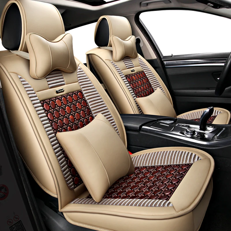 
Car Seat Cushion Factory Price Luxury Pearwood Leather Car Seat Cover Beige 