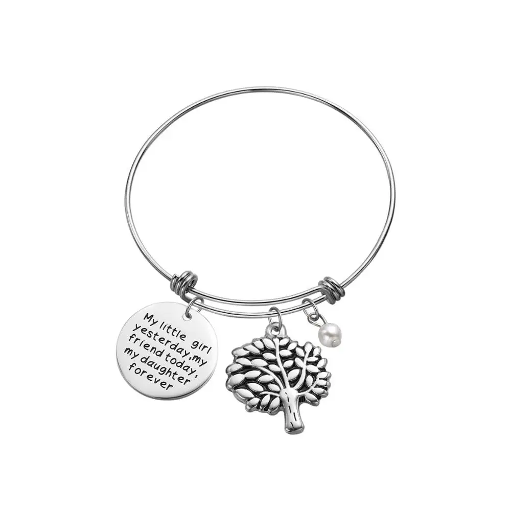 

Loftily Stainless Steel Adjustable Charm Bangle Silver Round Engraved My Little Girl Yesterday, My Friend Today.
