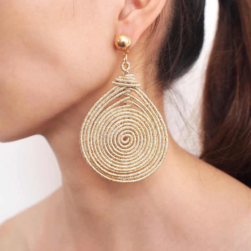 

Bohemian Alloy Spiral Round Statement Earrings Women New Vintage Metal Handmade Drop Dangle Earrings Fashion Jewelry Wholesale, Gold;silver;gun black