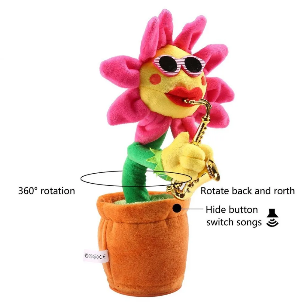 Free Shipping Stuffed Creative Singing and Dancing Sunflower Soft Plush Funny Toys