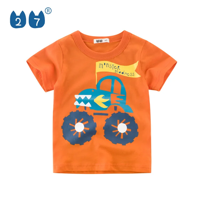 

Guangzhou plant supply child orange plain tshirt with lovely truck print