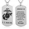 US Marine Corps Dog Tag Necklace Gift Joshua 1:9 Prayer Pendant Symbol Shields Strength Laser Engraved Plain Text