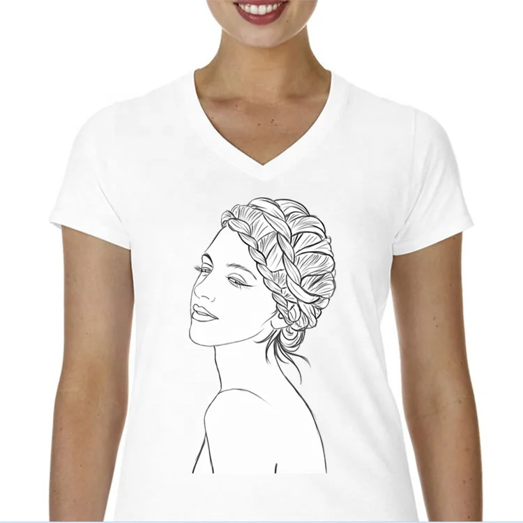 

Customized 100% cotton printed logo simple women's sexy V-neck T-shirt, N/a