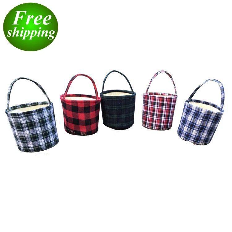 

Easter Bucket Personalized Kids Plaid Easter Basket Buffalo Plaid Handmade Reversible Fabric Storage Basket