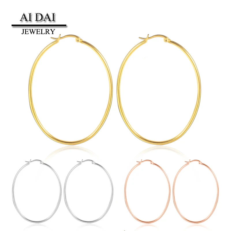 

Stainless steel oval 18k yellow gold wire hoop earrings cheap wholesale, N/a