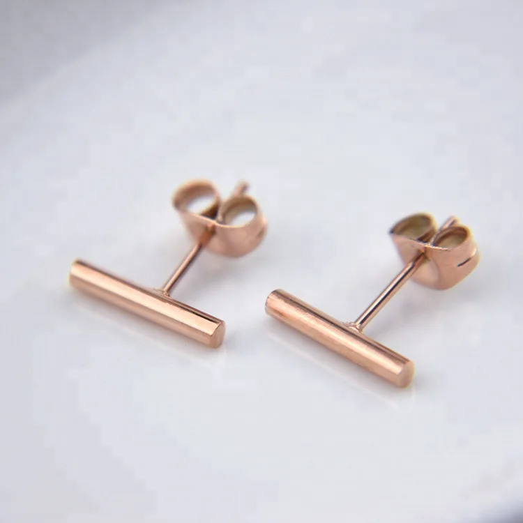 

EAST QUEEN Wholesale Fashion Ladies Minimalist Jewelry 316L Stainless Steel Round Bar Earrings, Rose gold