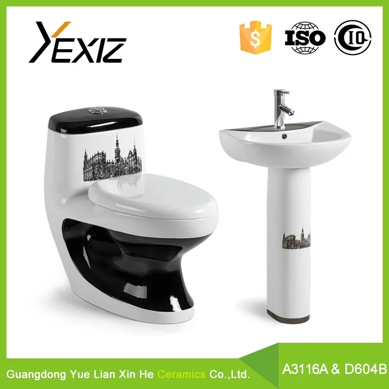 
D604B YEXIZ European Design Elegant Style Ceramic Wash Basin Porcelain Basin Pedestal Set Bathroom Sink 